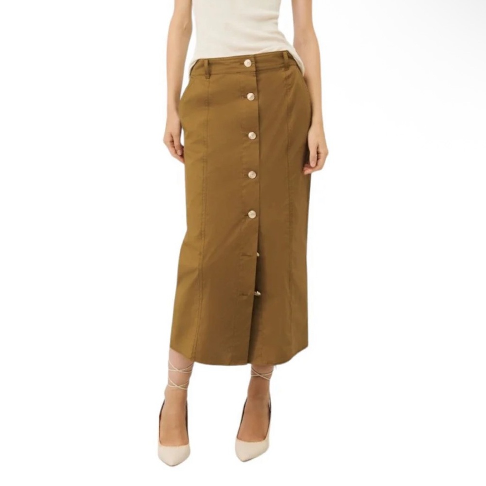 1861. PARKER FULL BUTTON DOWN MIDI LENGTH SKIRT COGNAC IN COLOR POCKETS